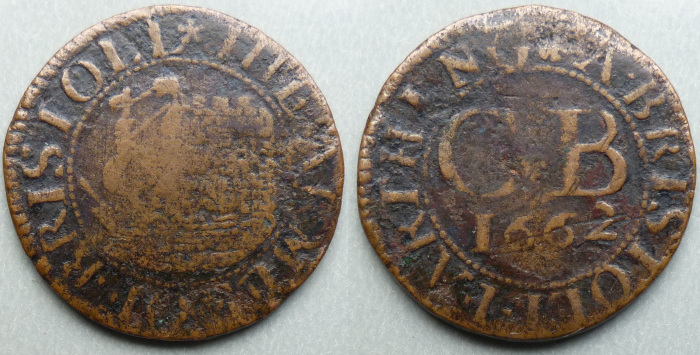 Bristol, city issue 1662 farthing N1555, no R signature